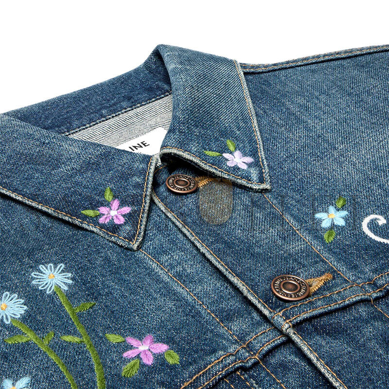 ce1i*e embroidered trucker jacket in dark union wash De*1m rv0qq930f.07du